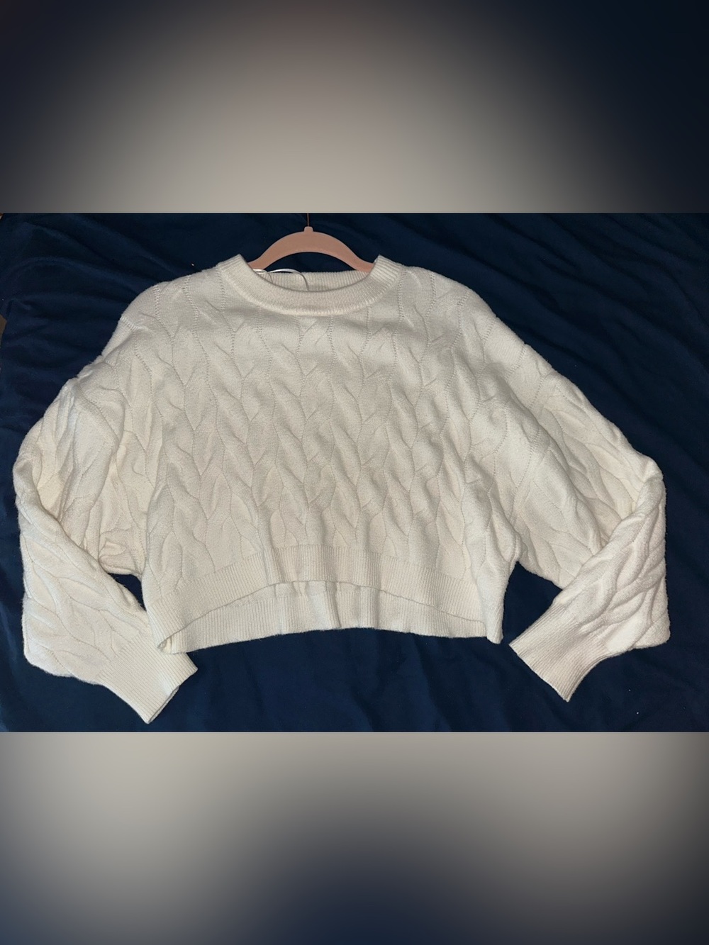 Pink Rose Cream Cable Knit Crewneck Sweater